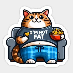 I Am Not Fat meme Tabby Cat Couch Potato Nachos Sticker